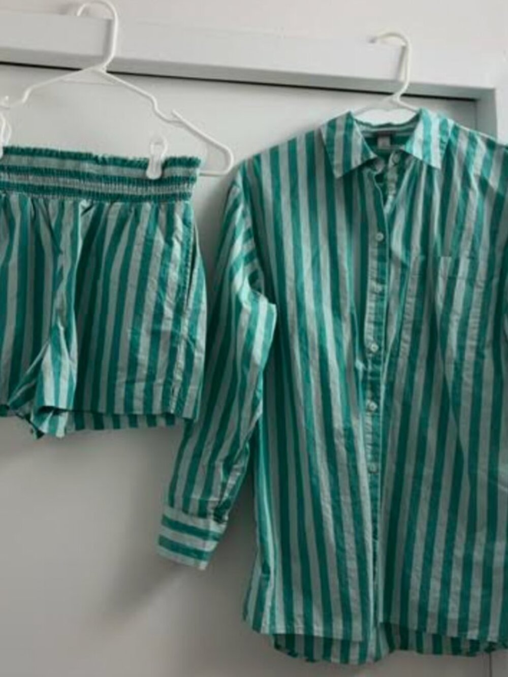 TARGET Turquoise Striped Shirt Shorts Set XS Blue Green Co-Ord Pockets NWOT